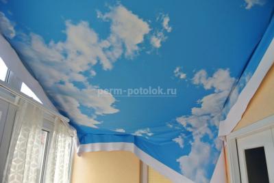 Установка натяжного потолка - голубое небо